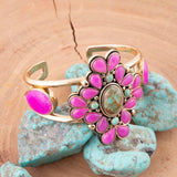 Barcelona Pink Agate and Blue Turquoise Statement Cuff Bracelet - Barse Jewelry - Flyclothing LLC