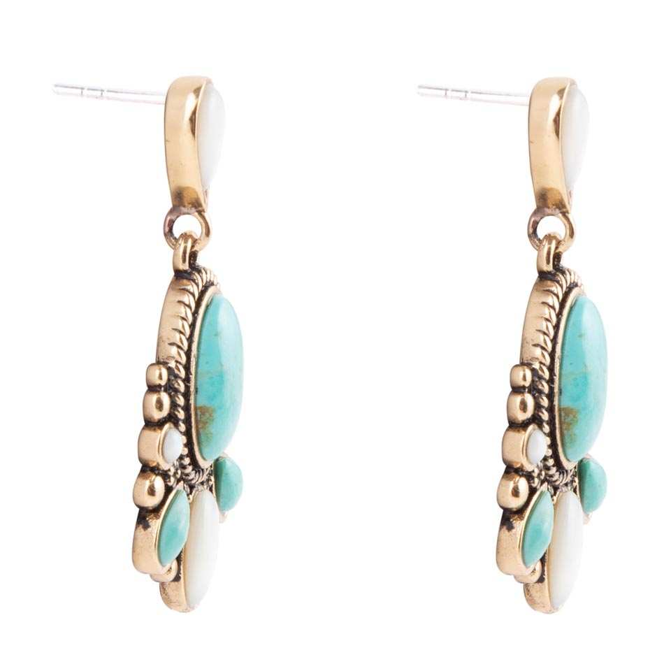Barcelona Turquoise and Mother of Pearl Post Drop Earrings - Barse Jewelry - Flyclothing LLC
