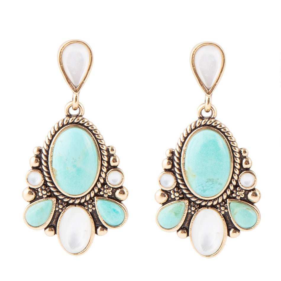 Barcelona Turquoise and Mother of Pearl Post Drop Earrings - Barse Jewelry - Flyclothing LLC