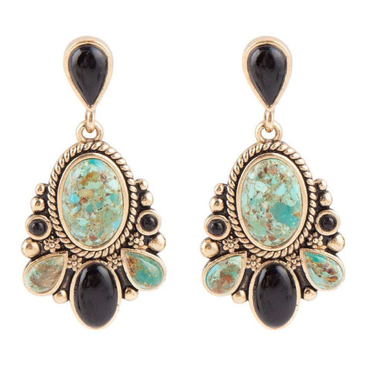Barcelona Blue Turquoise and Black Onyx Post Drop Golden Earrings - Barse Jewelry - Flyclothing LLC