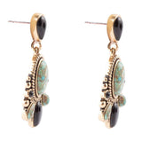 Barcelona Blue Turquoise and Black Onyx Post Drop Golden Earrings - Barse Jewelry - Flyclothing LLC