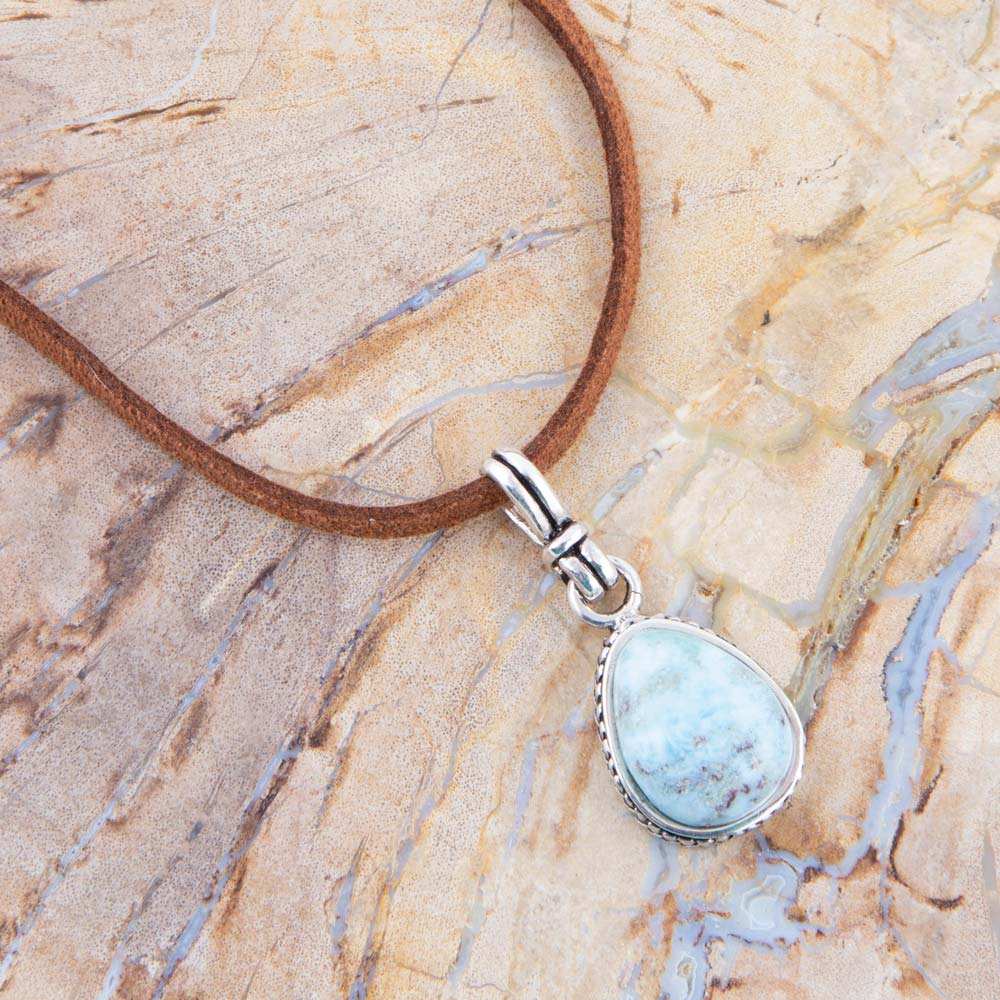 Basic Blue Larimar and Sterling Silver Pendant Leather Necklace - Barse Jewelry - Flyclothing LLC