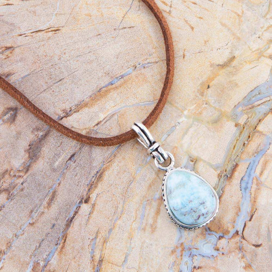 Basic Blue Larimar and Sterling Silver Pendant Leather Necklace - Barse Jewelry - Flyclothing LLC