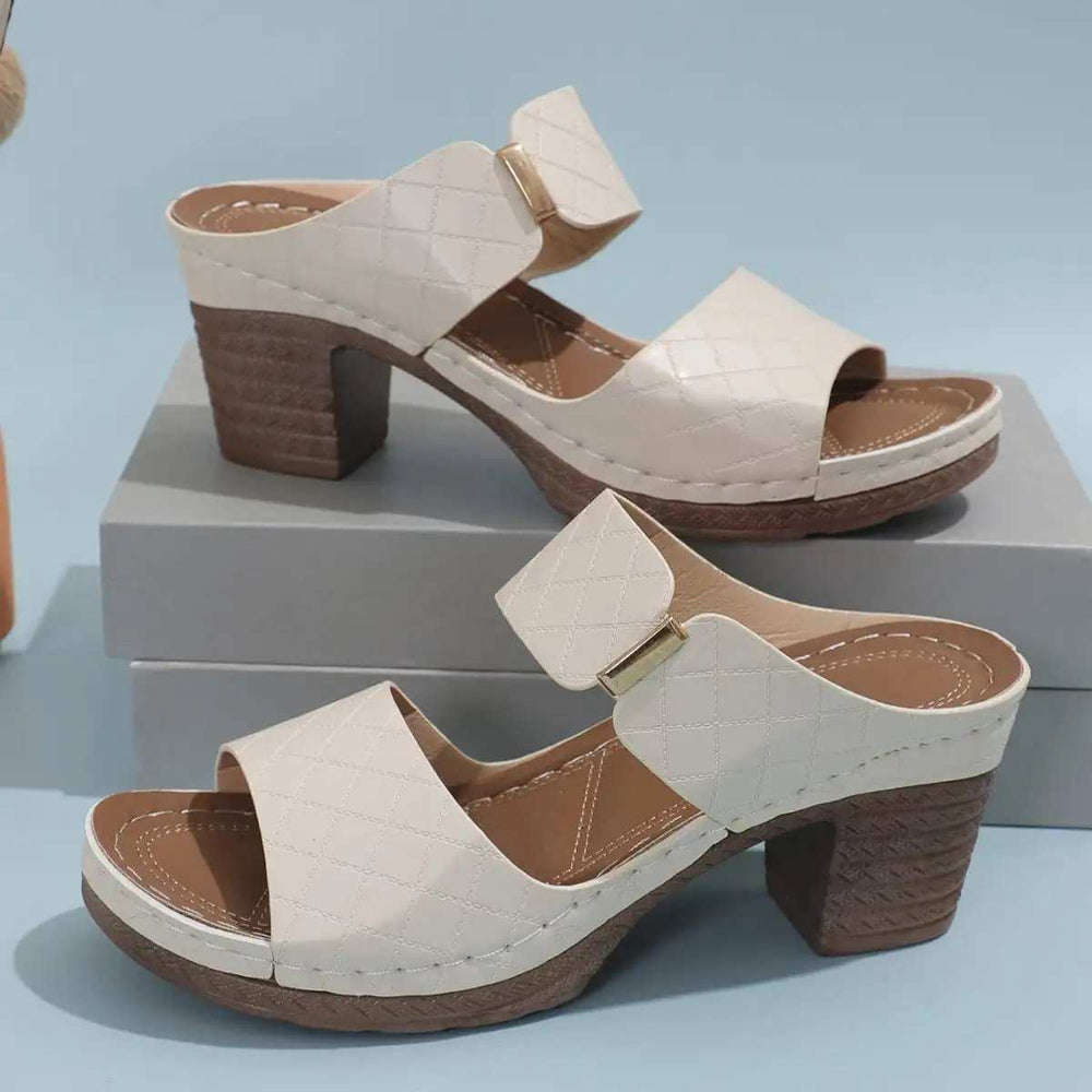 PU Leather Block Heel Sandals - Trendsi - Flyclothing LLC