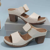PU Leather Block Heel Sandals - Trendsi - Flyclothing LLC