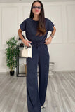 Round Neck Short Sleeve Top and Drawstring Pants Set - Trendsi - Flyclothing LLC