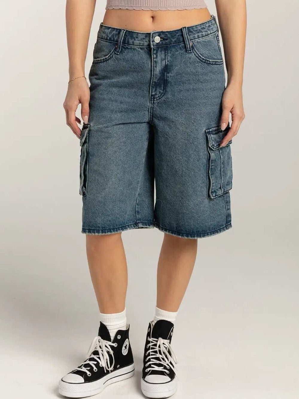Mid-Rise Waist Denim Shorts with Pockets - Trendsi - Flyclothing LLC