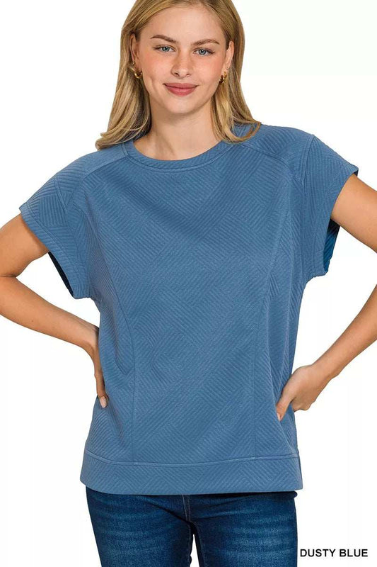 Zenana Textured Knit Jacquard Short Sleeve Top - Trendsi - Flyclothing LLC