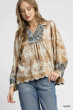 Umgee Floral Boho Blouse with Scalloped Hem - Trendsi - Flyclothing LLC