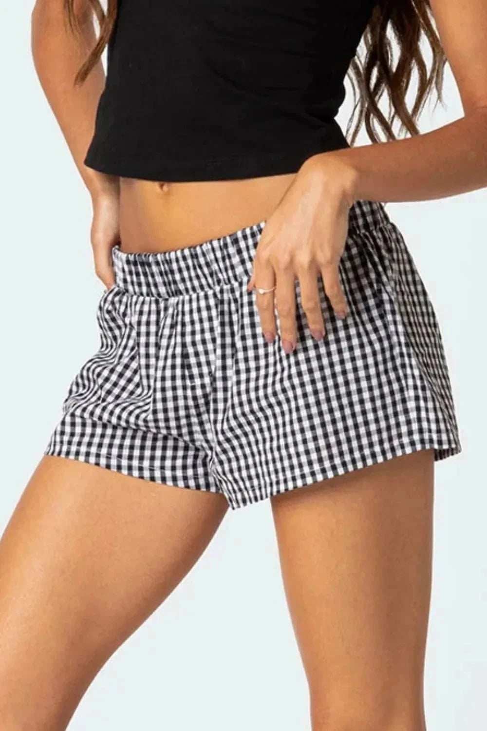 Plaid Elastic Waist Shorts - Trendsi - Flyclothing LLC