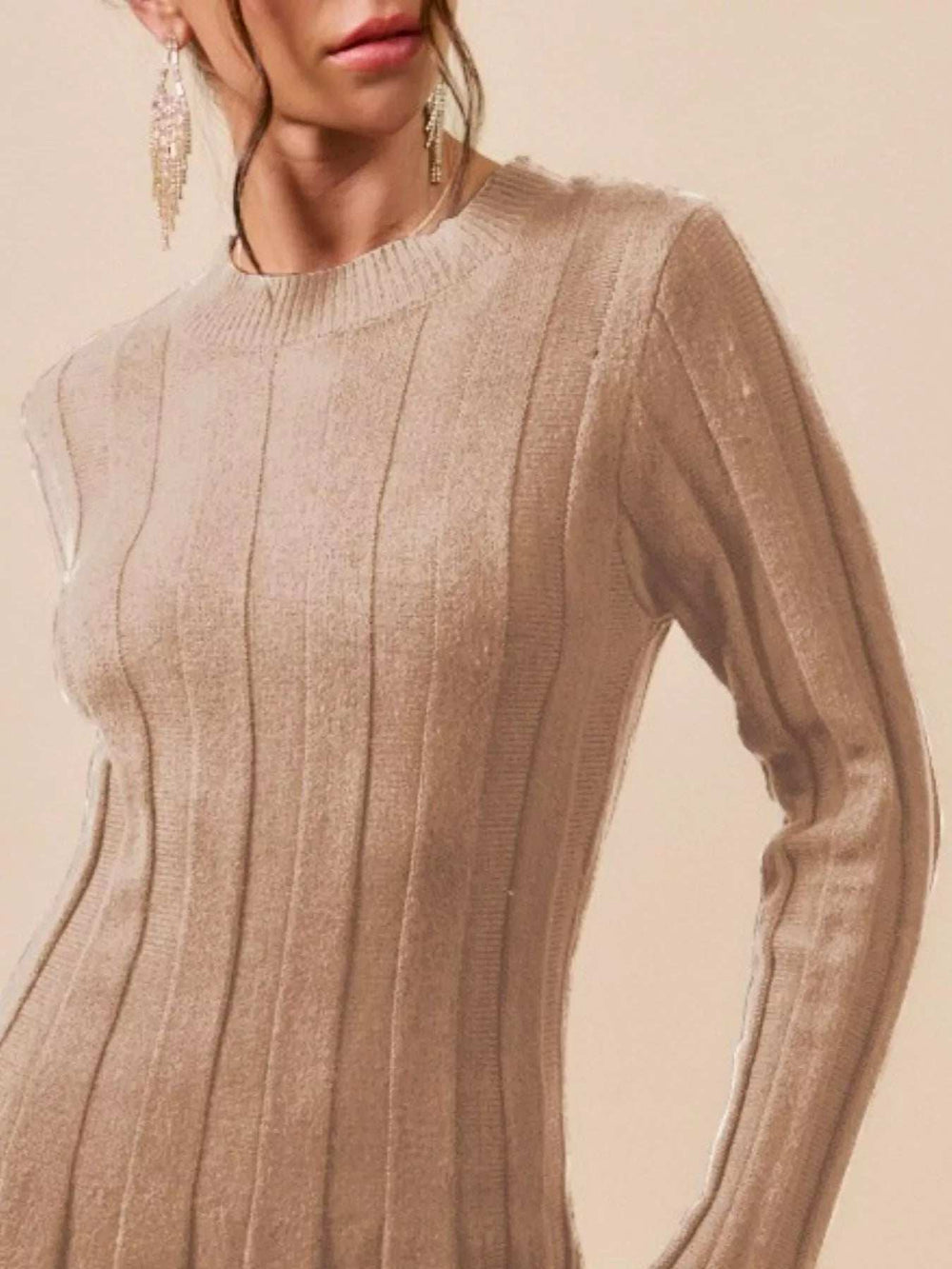 SO ME Ribbed Long Sleeve Mini Sweater Dress - Trendsi - Flyclothing LLC