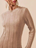 SO ME Ribbed Long Sleeve Mini Sweater Dress - Trendsi - Flyclothing LLC