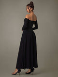 Off Shoulder Long Sleeve Maxi Dress - Trendsi - Flyclothing LLC