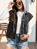 Drawstring Button Up Sleeveless Denim Jacket - Trendsi - Flyclothing LLC