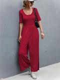 Scoop Neck Short Sleeve Jumpsuit - Trendsi - Flyclothing LLC