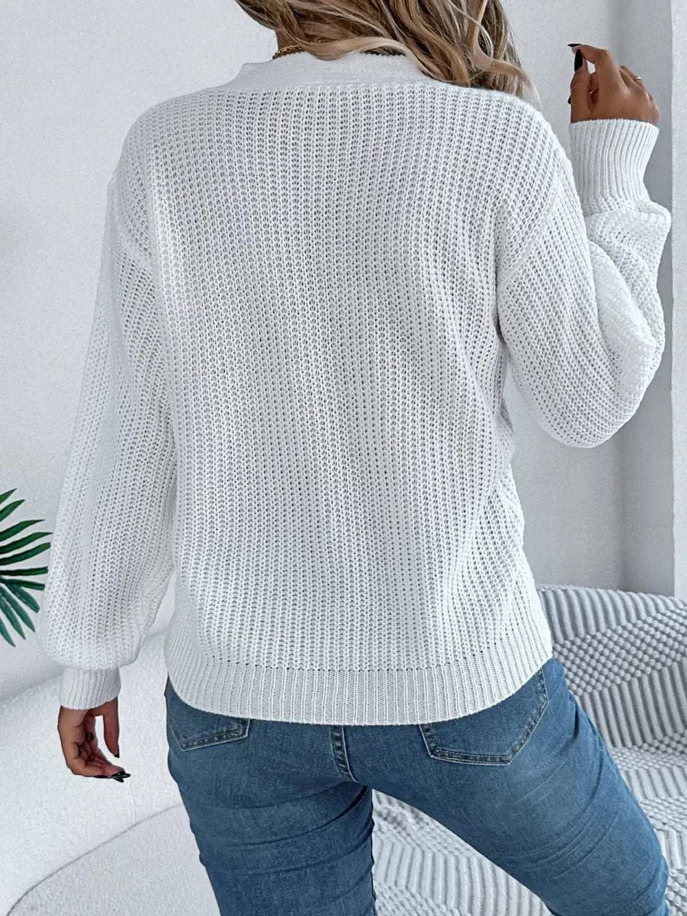 Cutout V-Neck Long Sleeve Sweater - Trendsi - Flyclothing LLC