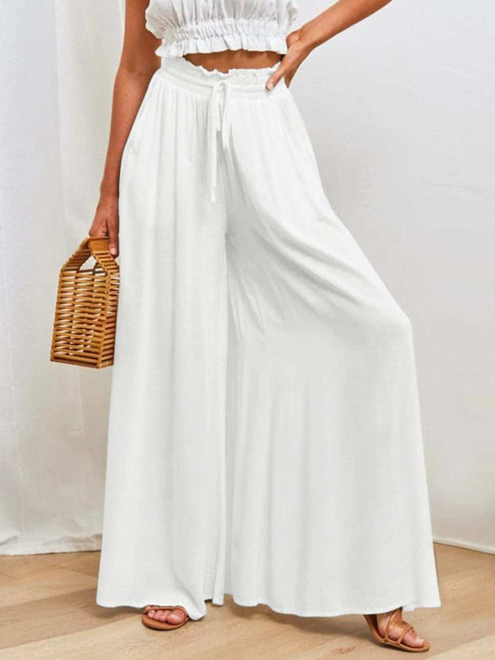 Drawstring Wide Leg Pants with Pockets - Trendsi - Flyclothing LLC