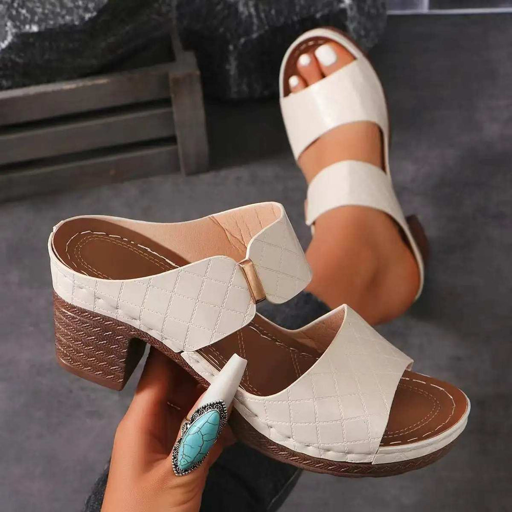 PU Leather Block Heel Sandals - Trendsi - Flyclothing LLC