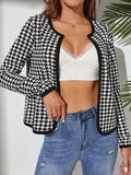 Houndstooth Open Front Long Sleeve Jacket - Trendsi - Flyclothing LLC