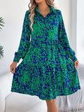 Printed Collared Neck Long Sleeve Dress - Trendsi - Flyclothing LLC