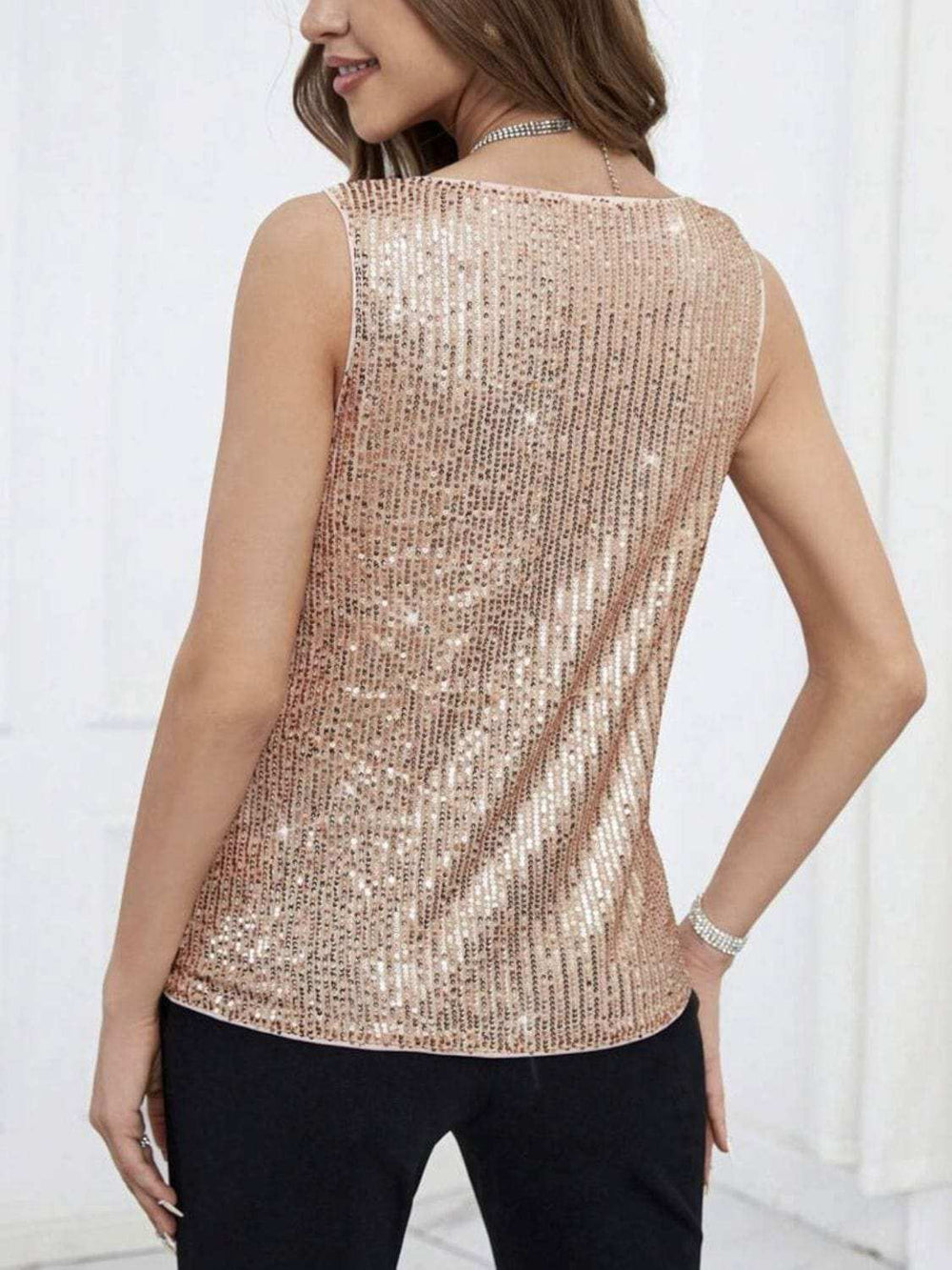 Sequin Cowl Neck Tank - Trendsi - Flyclothing LLC