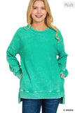 Zenana Full Size Acid Washed Double Ribbed Hi-low Sweatshirt Plus Size - Trendsi - Flyclothing LLC