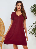 Notched Short Sleeve Mini Lounge Dress - Trendsi - Flyclothing LLC