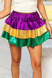 BiBi Mardi Gras Color Block Metallic Tiered Skirt - Trendsi - Flyclothing LLC