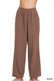 Zenana Double Gauze Elastic Band Pants - Trendsi - Flyclothing LLC