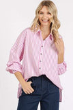 Mittoshop Button Down Striped Long Sleeve Shirt - Trendsi - Flyclothing LLC