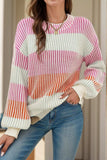 Striped Color Block Round Neck Long Sleeve Sweater - Trendsi - Flyclothing LLC