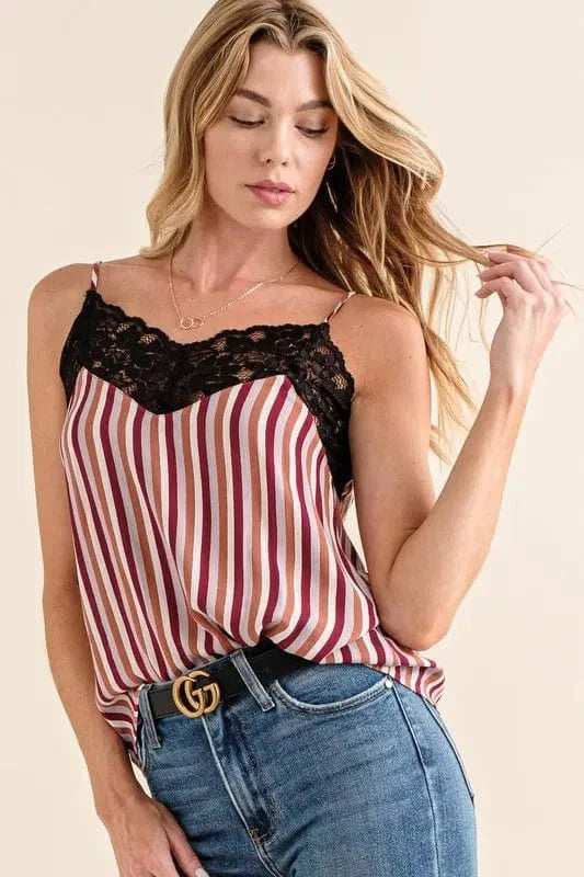And The Why Stripe Print with Lace Cami - Trendsi - Flyclothing LLC