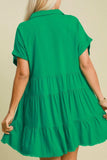 Umgee Full Size Raw Hem Folded Sleeve Tiered Dress Plus Size - Trendsi - Flyclothing LLC