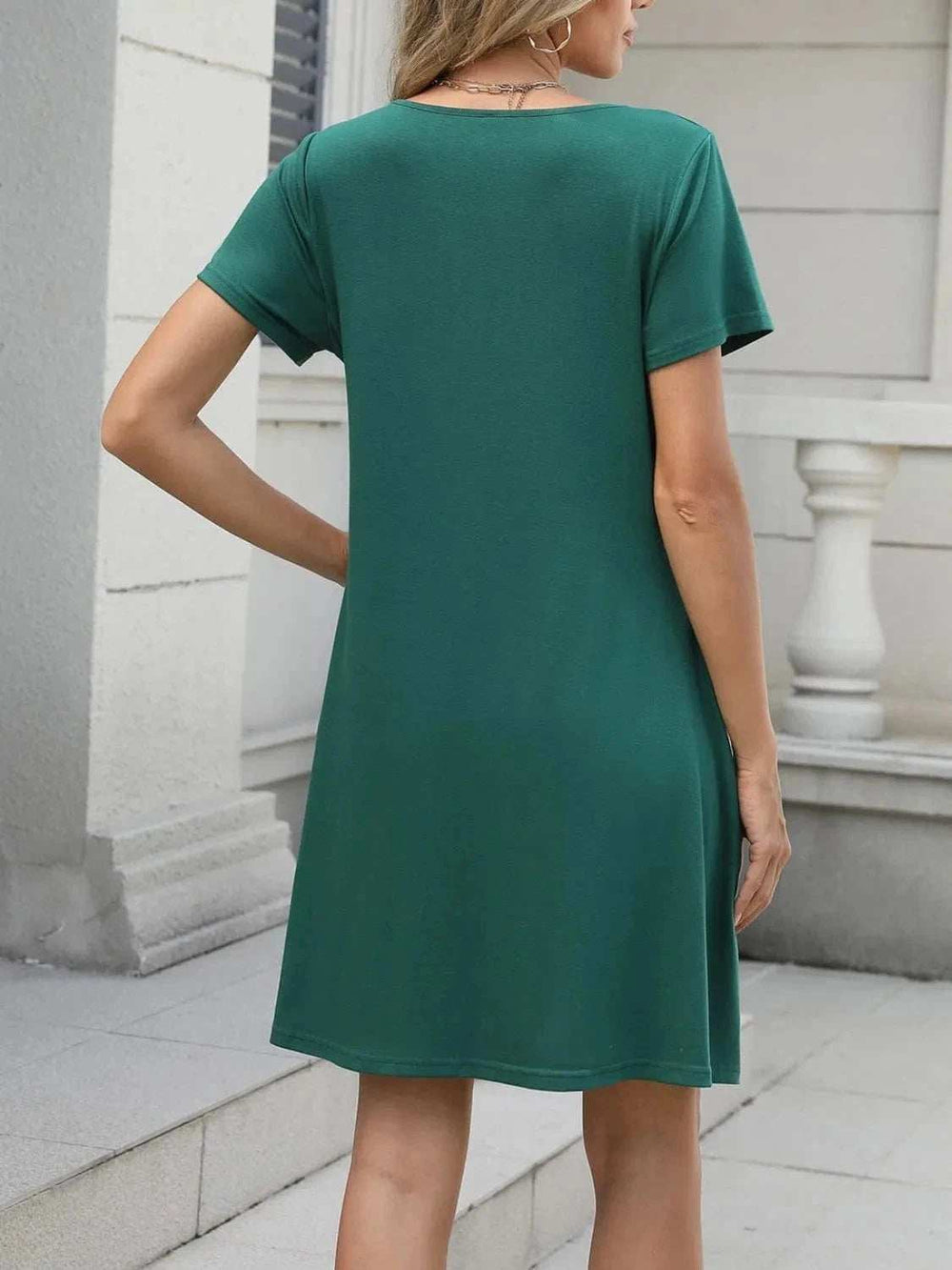Pleated Front Round Neck Swing Dress - Trendsi - Flyclothing LLC