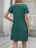Pleated Front Round Neck Swing Dress - Trendsi - Flyclothing LLC
