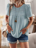 Lace Detail Round Neck Short Sleeve Blouse - Trendsi - Flyclothing LLC