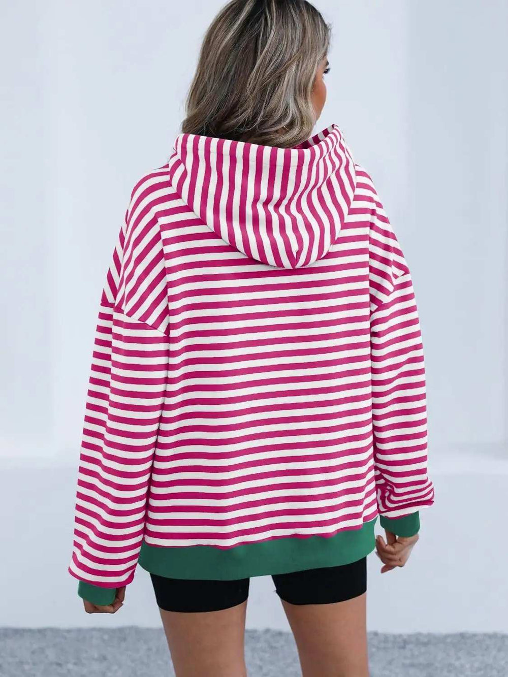 Drawstring Striped Long Sleeve Hoodie - Trendsi - Flyclothing LLC