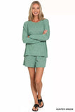 Zenana Soft Melange Long Sleeve Tee and Shorts Set - Trendsi - Flyclothing LLC