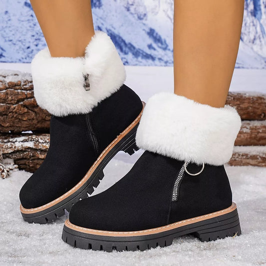 Fuzzy Ankle Boots with Zipper Detail - Trendsi - Flyclothing LLC