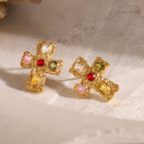 18K Gold-Plated Zircon Cross Earrings - Trendsi - Flyclothing LLC