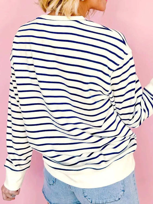 FIRECRACKER Striped Long Sleeve Sweatshirt - Trendsi - Flyclothing LLC