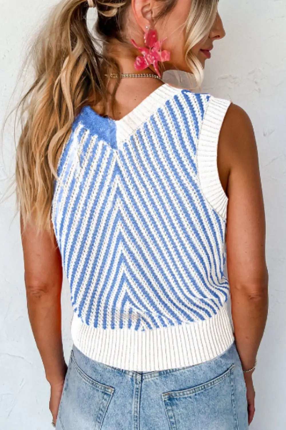 Striped Contrast V-Neck Sweater Vest - Trendsi - Flyclothing LLC