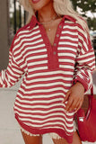 Stripe Johnny Collar Drop Shoulder Sweatshirt - Trendsi - Flyclothing LLC