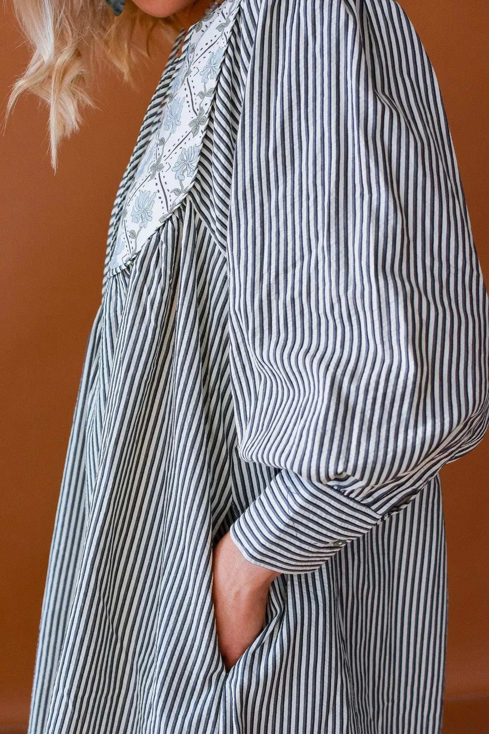 Tied Floral Printed Striped Long Sleeve Dress - Trendsi - Flyclothing LLC