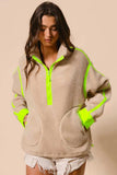 BiBi Contrast Edge Half Zip Up Sherpa Jacket - Trendsi - Flyclothing LLC