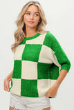 BiBi Checkered Contrast Round Neck Sweater - Trendsi - Flyclothing LLC