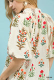 Umgee Floral Print Puff Sleeve Scallop Hem Blouse - Trendsi - Flyclothing LLC