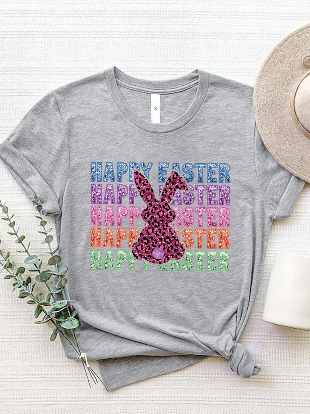 HAPPY EASTER Round Neck Short Sleeve T-Shirt - Trendsi - Flyclothing LLC