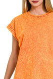 Zenana Crinkle Washed Round Neck Folded Short Sleeve Tee - Trendsi - Flyclothing LLC