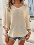 V-Neck Batwing Sleeve Knit Top - Trendsi - Flyclothing LLC
